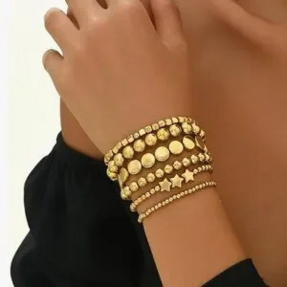 Handmade 6 Pcs Gold Beaded Bracelet Set C Layered Boho Jewelry